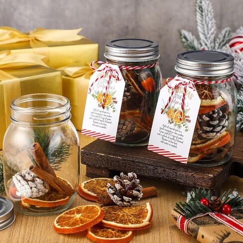 6 Set 14 Pcs Christmas Cinnamon Simmer Pot 16.6 oz Potpourri Gift Favor Jar Stovetop Potpourri Simmer Instruction Tags Winter Potpourri Crafting Kit for Xmas Home Party Decor (Not Contain Potpourri) in Saudi Arabia