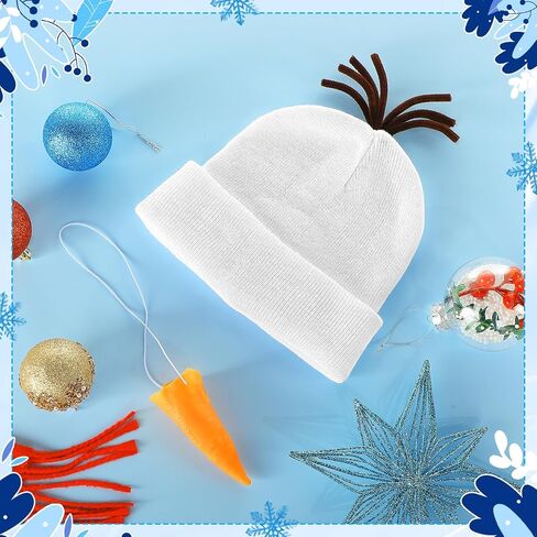 Toulite 2 Pcs Snowman Cosplay Costume Unisex White Beanie Knit Hats and Orange Carrot Nose Christmas Halloween Funny Snowman Accessory for Winter Holiday Cosplay Party in Saudi Arabia