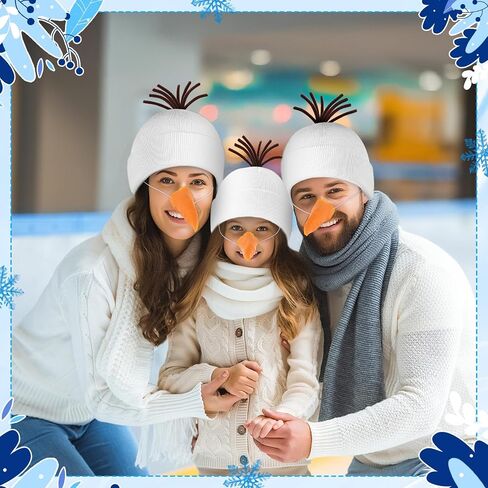 Toulite 2 Pcs Snowman Cosplay Costume Unisex White Beanie Knit Hats and Orange Carrot Nose Christmas Halloween Funny Snowman Accessory for Winter Holiday Cosplay Party in Saudi Arabia