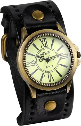 ساعات جلدية برونزية عتيقة من Avaner: ساعات يد كوارتز تناظرية ذات أساور واسعة من Steampunk للرجال والنساء in Saudi Arabia