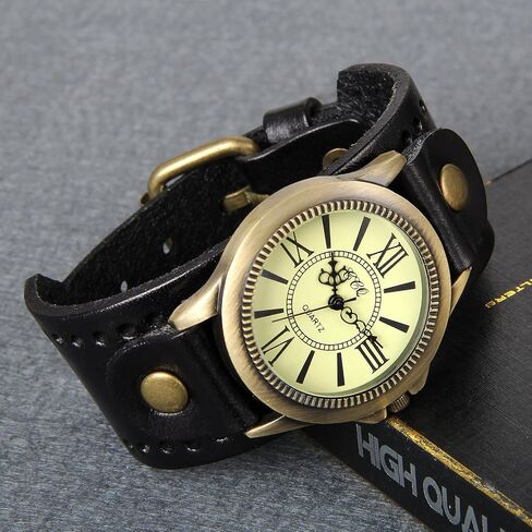 ساعات جلدية برونزية عتيقة من Avaner: ساعات يد كوارتز تناظرية ذات أساور واسعة من Steampunk للرجال والنساء in Saudi Arabia