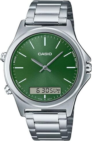 Casio MTP-VC01D-3E Men's Stainless Steel Green Dial Analog Digital Dual Time Zone Watch in Saudi Arabia