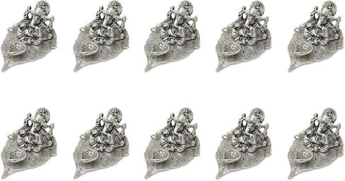 NOBILITY German Silver Ganesha on Leaf Statue Ganesh Idol with Diya for Home Office Pooja Puja Diwali Decorative Wedding Return Gift Items in Saudi Arabia