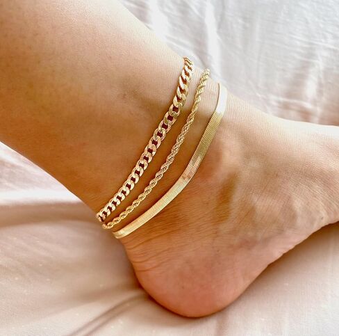 Gold Anklets for Women Waterproof 14k Gold Plated Cuban Link Anklets Non Tarnish Rope Herringbone Ankle Chain Summer Beach Jewelry Gifts for Women in Kuwait