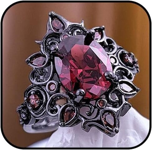 Gothic Ruby Ring for Women Halloween Ruby Ring Asymmetrical Statement Open Band Ring Adjustable Non Tarnish Red Crystal Rings Fashion Halloween Jewelry in Saudi Arabia
