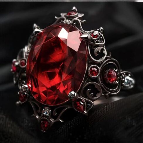 Gothic Ruby Ring for Women Halloween Ruby Ring Asymmetrical Statement Open Band Ring Adjustable Non Tarnish Red Crystal Rings Fashion Halloween Jewelry in Saudi Arabia