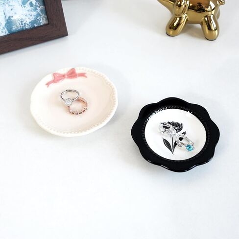 Decorative Ring Dish, Black and White Tulip Design, Small Jewelry Tray Organizer in Kuwait