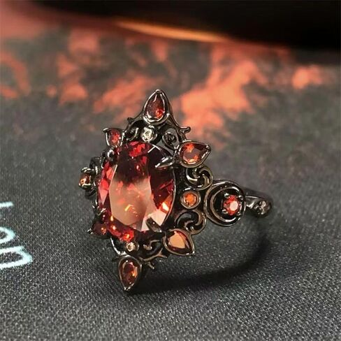 Gothic Ruby Ring for Women Halloween Ruby Ring Asymmetrical Statement Open Band Ring Adjustable Non Tarnish Red Crystal Rings Fashion Halloween Jewelry in Saudi Arabia