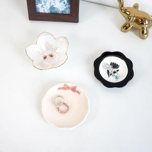 Decorative Ring Dish, Black and White Tulip Design, Small Jewelry Tray Organizer in Kuwait