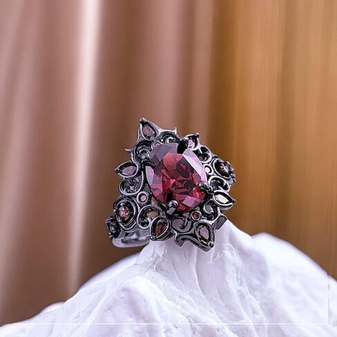 Gothic Ruby Ring for Women Halloween Ruby Ring Asymmetrical Statement Open Band Ring Adjustable Non Tarnish Red Crystal Rings Fashion Halloween Jewelry in Saudi Arabia