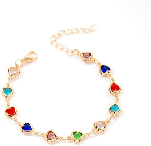 Vintage Beaded Heart Bracelet for Women: Colorful Cubic Zirconia Romantic Jewelry, Shiny Adjustable Party & Daily Wear, Elegant Valentine Gift Accessory in Saudi Arabia