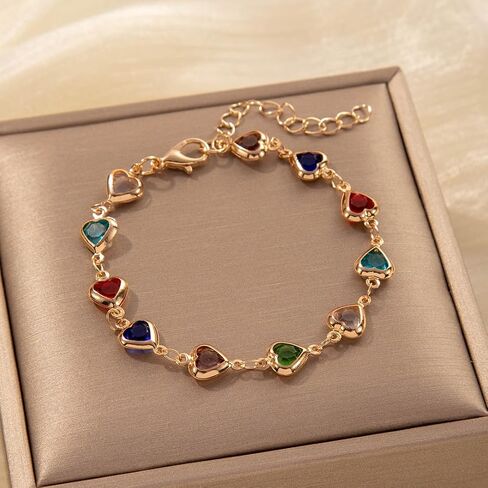 Vintage Beaded Heart Bracelet for Women: Colorful Cubic Zirconia Romantic Jewelry, Shiny Adjustable Party & Daily Wear, Elegant Valentine Gift Accessory in Saudi Arabia