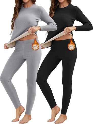 2 Sets Thermal Underwear for Women Long Johns With Fleece Lined Long Sleeve Top & Bottom Base Layer Cold Weather in Saudi Arabia