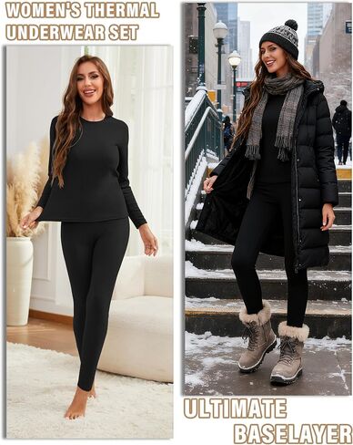 2 Sets Thermal Underwear for Women Long Johns With Fleece Lined Long Sleeve Top & Bottom Base Layer Cold Weather in Saudi Arabia