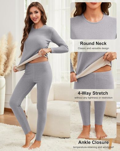 2 Sets Thermal Underwear for Women Long Johns With Fleece Lined Long Sleeve Top & Bottom Base Layer Cold Weather in Saudi Arabia