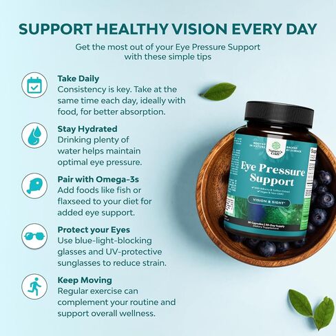 Eye Pressure Support with Bilberry Extract - Vegan Eye Health Supplement for Adults For Ocular Pressure Relief with Saffron Ginkgo Niacin and More Vitamins Vision Support (1 Month Supply) in Saudi Arabia