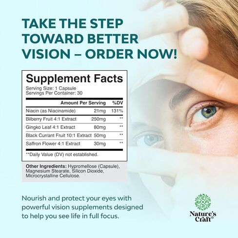 Eye Pressure Support with Bilberry Extract - Vegan Eye Health Supplement for Adults For Ocular Pressure Relief with Saffron Ginkgo Niacin and More Vitamins Vision Support (1 Month Supply) in Saudi Arabia