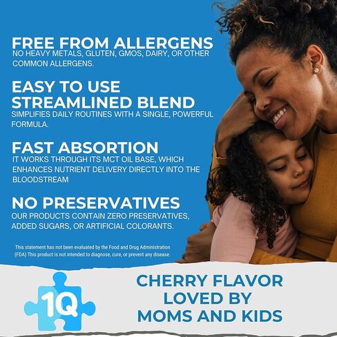 1Q Focus – Liquid Cognitive & Brain Support Drops for Kids | Acetyl L-Carnitine + B1, B6, B12 & Folate | Sugar-Free, Vegan, Non-GMO, Gluten-Free | Advanced Absorption | 2 fl oz 30 Servings in Saudi Arabia