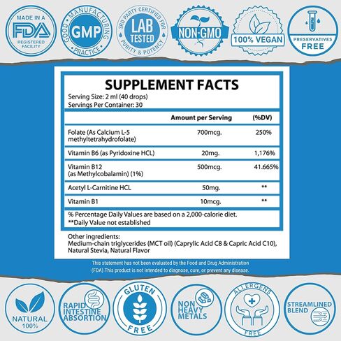 1Q Focus – Liquid Cognitive & Brain Support Drops for Kids | Acetyl L-Carnitine + B1, B6, B12 & Folate | Sugar-Free, Vegan, Non-GMO, Gluten-Free | Advanced Absorption | 2 fl oz 30 Servings in Saudi Arabia