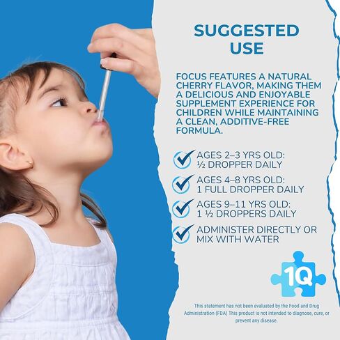 1Q Focus – Liquid Cognitive & Brain Support Drops for Kids | Acetyl L-Carnitine + B1, B6, B12 & Folate | Sugar-Free, Vegan, Non-GMO, Gluten-Free | Advanced Absorption | 2 fl oz 30 Servings in Saudi Arabia