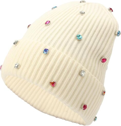 kate spade new york Women's Embellished Beanie, Winter Knit Hat, Wool Blend, Cream Multi, OS in Saudi Arabia