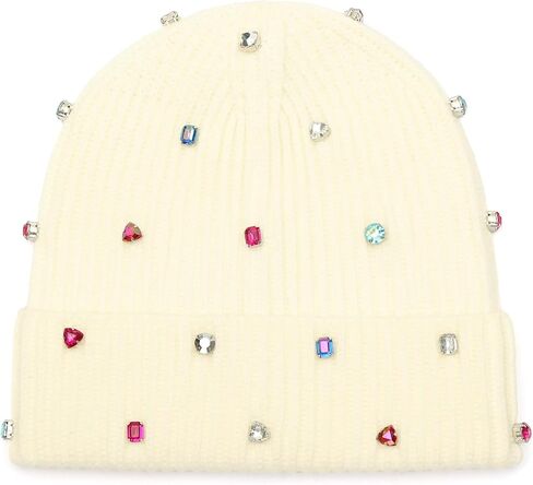 kate spade new york Women's Embellished Beanie, Winter Knit Hat, Wool Blend, Cream Multi, OS in Saudi Arabia