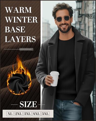 3 Pack Men's Big and Tall Thermal Shirts, Cotton Long Sleeve Ribbed Sweater Crew Neck Knit Pullover Basic Undershirt in Saudi Arabia