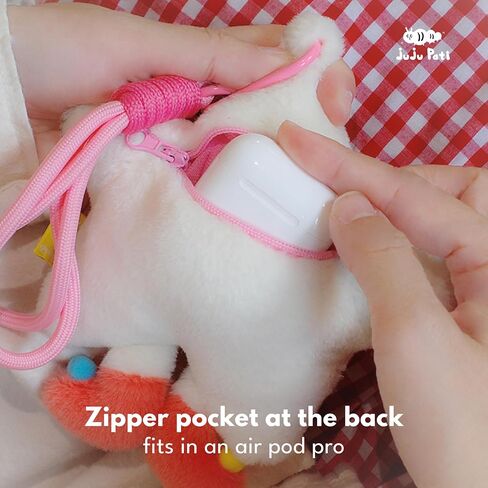 Star Plush Bag Charm Cute Kawaii Keychain with Zipper Pocket fits AirPods or Lipstick, Furry Coin Bag Accessory with Pink Strap, Gift for Girls or Kids 3+ in Saudi Arabia