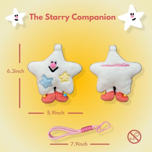 Star Plush Bag Charm Cute Kawaii Keychain with Zipper Pocket fits AirPods or Lipstick, Furry Coin Bag Accessory with Pink Strap, Gift for Girls or Kids 3+ in Saudi Arabia
