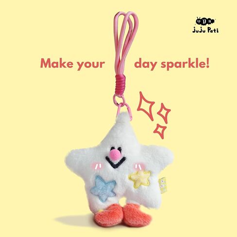 Star Plush Bag Charm Cute Kawaii Keychain with Zipper Pocket fits AirPods or Lipstick, Furry Coin Bag Accessory with Pink Strap, Gift for Girls or Kids 3+ in Saudi Arabia