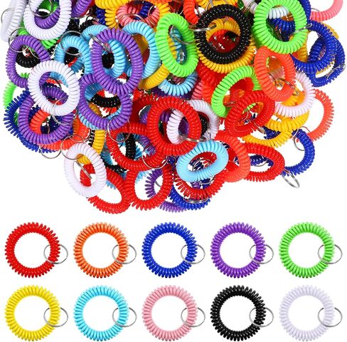 Giantree 150Pcs Colorful Wrist Keychain Bracelet, 10 Colors Stretchable Plastic Spiral Keychain Wrist Coil Key Chains for Office Beach Gym Pool Sauna ID Badge Outdoor Sports Exercise to Carry in Saudi Arabia