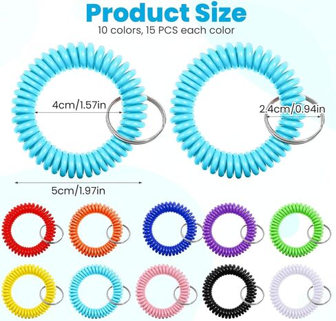 Giantree 150Pcs Colorful Wrist Keychain Bracelet, 10 Colors Stretchable Plastic Spiral Keychain Wrist Coil Key Chains for Office Beach Gym Pool Sauna ID Badge Outdoor Sports Exercise to Carry in Saudi Arabia
