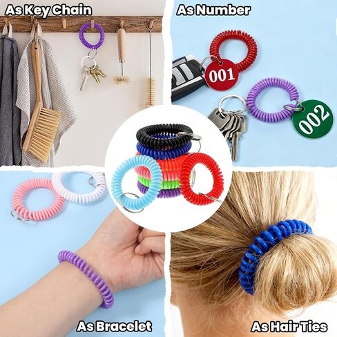 Giantree 150Pcs Colorful Wrist Keychain Bracelet, 10 Colors Stretchable Plastic Spiral Keychain Wrist Coil Key Chains for Office Beach Gym Pool Sauna ID Badge Outdoor Sports Exercise to Carry in Saudi Arabia