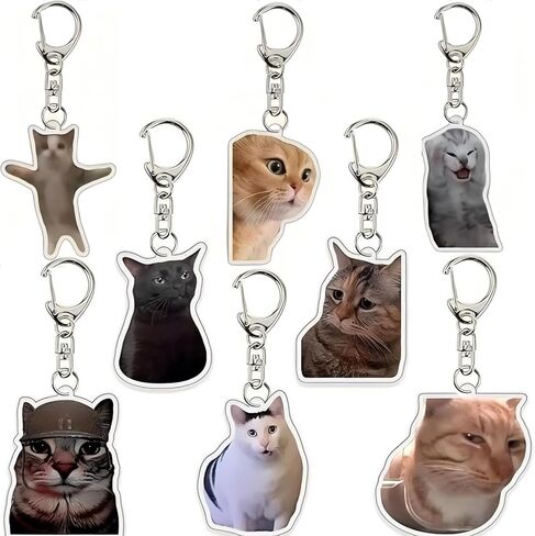 8Pcs Cat Keychain Funny Meme Keychains,Kitten Keyring Kawaii Bag Charms for Bag Backpack Handbag Purse Gag Present in Saudi Arabia