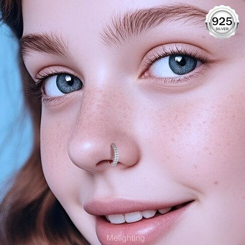 حلقات الأنف 20G الحلقات 925 الجنيه الاسترليني الفضة زهرة أنف حلقة طوق غير سلس مفتوح الغضروف اختراق CZ 8 ملم الحلزون ثقب الأنف للنساء in Kuwait
