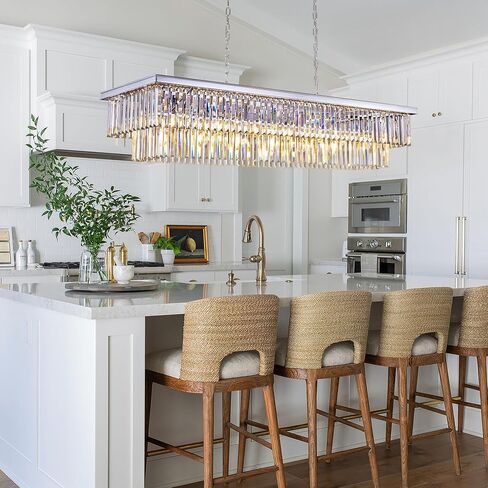 Wellmet Black Chandelier 57 inch, 13-Light Modern Rectangular Crystal Chandelier Ceiling Hanging, Smoke Grey Linear Chandeliers Light Fixture for Living Room, Dining Room, Bedroom, Kitchen Island in Kuwait