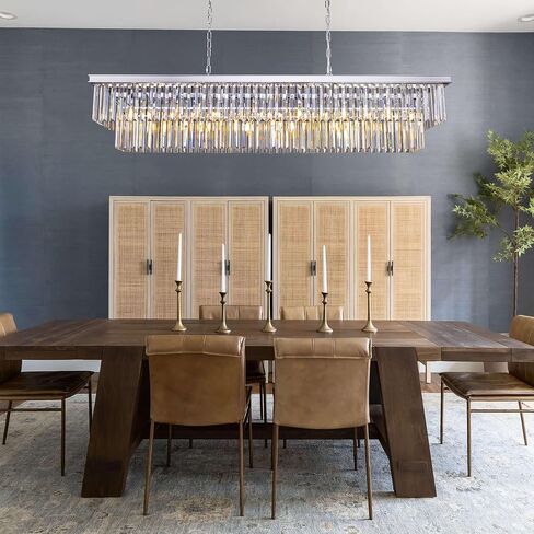 Wellmet Black Chandelier 57 inch, 13-Light Modern Rectangular Crystal Chandelier Ceiling Hanging, Smoke Grey Linear Chandeliers Light Fixture for Living Room, Dining Room, Bedroom, Kitchen Island in Kuwait
