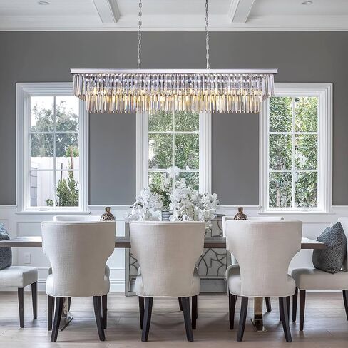 Wellmet Black Chandelier 57 inch, 13-Light Modern Rectangular Crystal Chandelier Ceiling Hanging, Smoke Grey Linear Chandeliers Light Fixture for Living Room, Dining Room, Bedroom, Kitchen Island in Kuwait