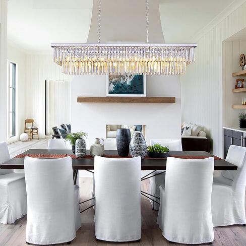 Wellmet Black Chandelier 57 inch, 13-Light Modern Rectangular Crystal Chandelier Ceiling Hanging, Smoke Grey Linear Chandeliers Light Fixture for Living Room, Dining Room, Bedroom, Kitchen Island in Kuwait