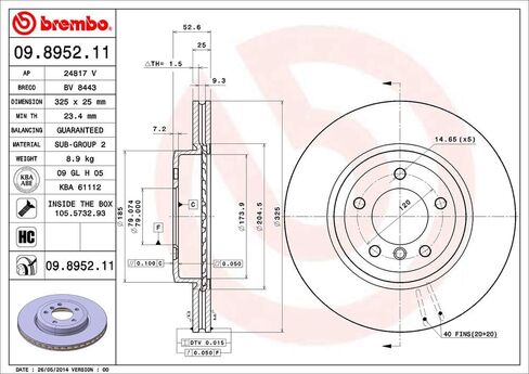 Brembo 09.8952.11 UV Coated vented Front Brake Rotor BMW OE# 34116855156 in Saudi Arabia