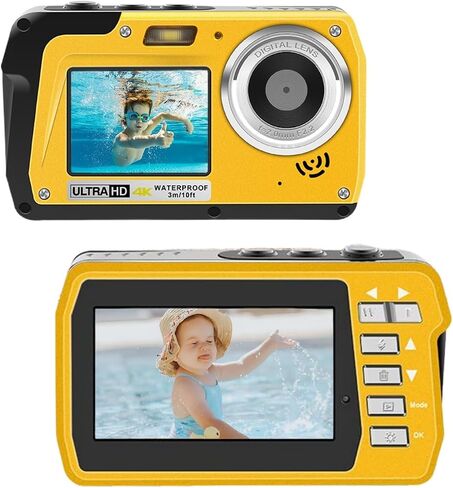 4K Underwater Camera, Full HD 4K&48MP Compact Floatable Camera, 10FT Waterproof Camera for Snorkeling, Surfing, Rafting, Dual-Screen for Selfie/16X Digital Zoom/Fill Light/Support 128GB Card(Blue) in Saudi Arabia