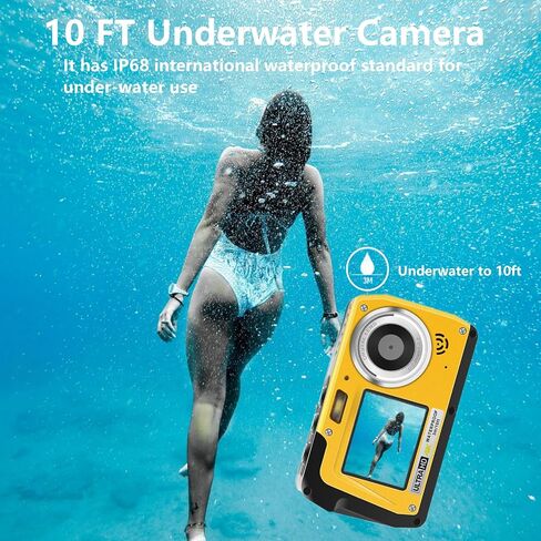 4K Underwater Camera, Full HD 4K&48MP Compact Floatable Camera, 10FT Waterproof Camera for Snorkeling, Surfing, Rafting, Dual-Screen for Selfie/16X Digital Zoom/Fill Light/Support 128GB Card(Blue) in Saudi Arabia