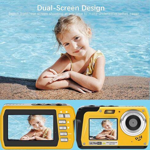 4K Underwater Camera, Full HD 4K&48MP Compact Floatable Camera, 10FT Waterproof Camera for Snorkeling, Surfing, Rafting, Dual-Screen for Selfie/16X Digital Zoom/Fill Light/Support 128GB Card(Blue) in Saudi Arabia