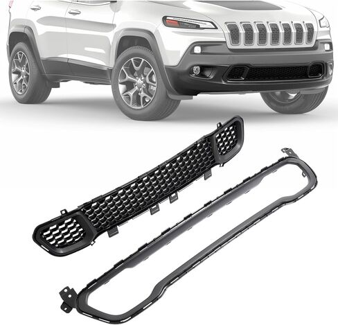 KUAFU Front Bumper Trim+Lower Grille Compatible with 2014-2018 Jeep Cherokee CH1044112, 68210024AC, 68203216AA, CH1036126 Bumper Cover Molding Trim Grill Plastic(ABS) Black in Saudi Arabia