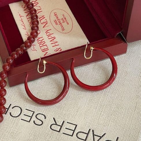 Colorful Hoop Earrings for Women Vintage Red Hoop Dangle Earrings Matte 80s 90s Large Round Loop Earring Neon Christmas Party Wedding Accessories in Saudi Arabia