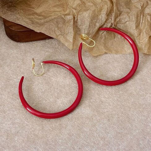 Colorful Hoop Earrings for Women Vintage Red Hoop Dangle Earrings Matte 80s 90s Large Round Loop Earring Neon Christmas Party Wedding Accessories in Saudi Arabia