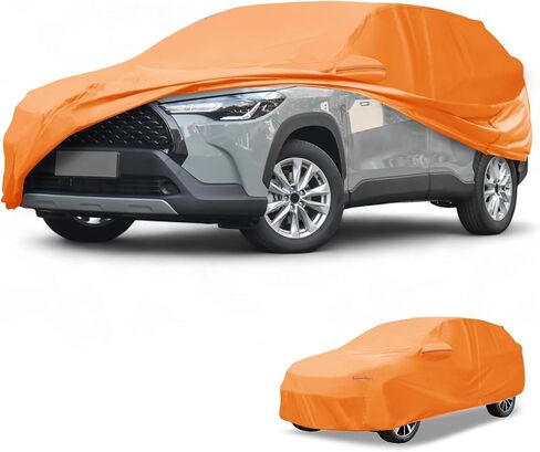 Car Cover Waterproof All Weather Automotive Outdoor Anti-UV Full Exterior Cover for Toyota Corolla Cross Aluminum Film Orange with Left Side Zipper in Saudi Arabia
