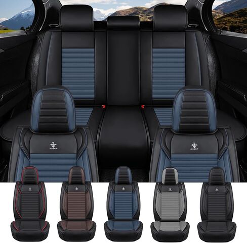 أغطية مقاعد السيارة مناسبة لسيارة Toyota Tundra 2000-2025 - وسادة جلدية قابلة للتنفس، مجموعة أمامية فاخرة للتبريد، مضادة للانزلاق وتصميم ممتاز (أسود وأزرق) in Kuwait