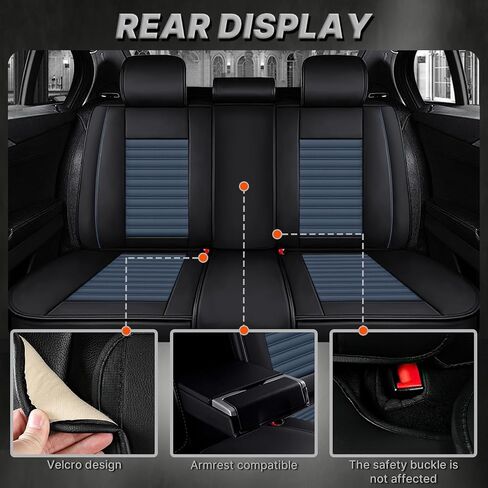 أغطية مقاعد السيارة مناسبة لسيارة Toyota Tundra 2000-2025 - وسادة جلدية قابلة للتنفس، مجموعة أمامية فاخرة للتبريد، مضادة للانزلاق وتصميم ممتاز (أسود وأزرق) in Kuwait
