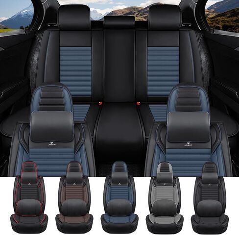أغطية مقاعد السيارة مناسبة لسيارة Toyota Tundra 2000-2025 - وسادة جلدية قابلة للتنفس، مجموعة أمامية فاخرة للتبريد، مضادة للانزلاق وتصميم ممتاز (أسود وأزرق) in Kuwait